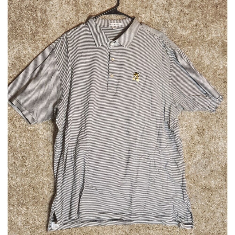 Peter Millar Men's Striped Black/White Wake Forest Demon Deacons Polo Shirt XL